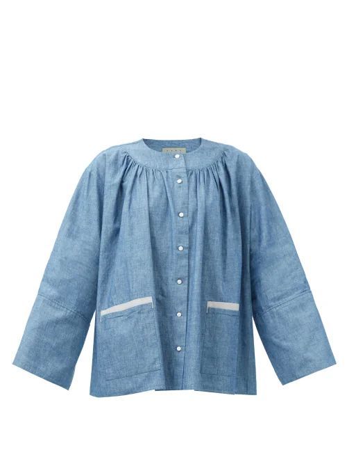 Patch-pocket Chambray Blouse - Womens - Mid Denim