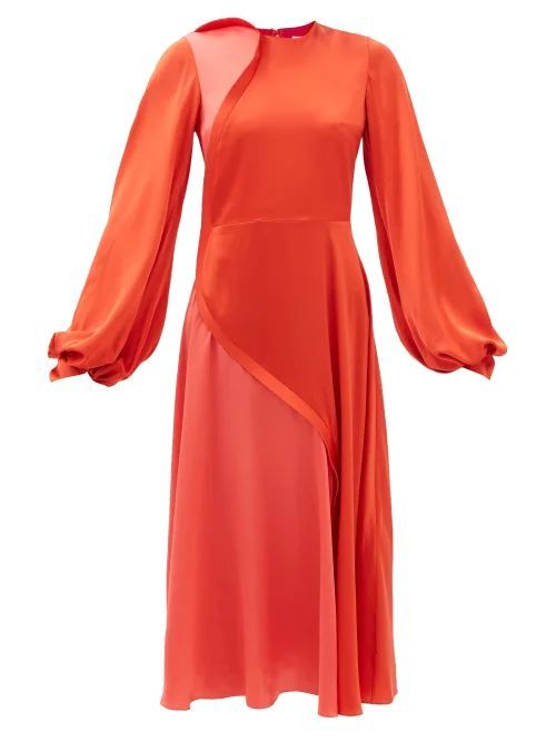 Amaranta Panelled Silk-satin Midi Dress - Womens - Red