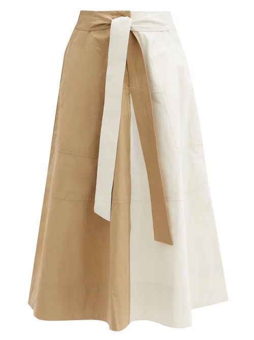 Preston Colour-block Cotton Midi Skirt - Womens - Beige Multi