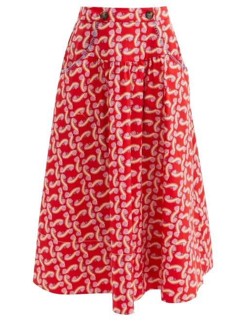 Della High-rise Printed Cotton Skirt - Womens - Red