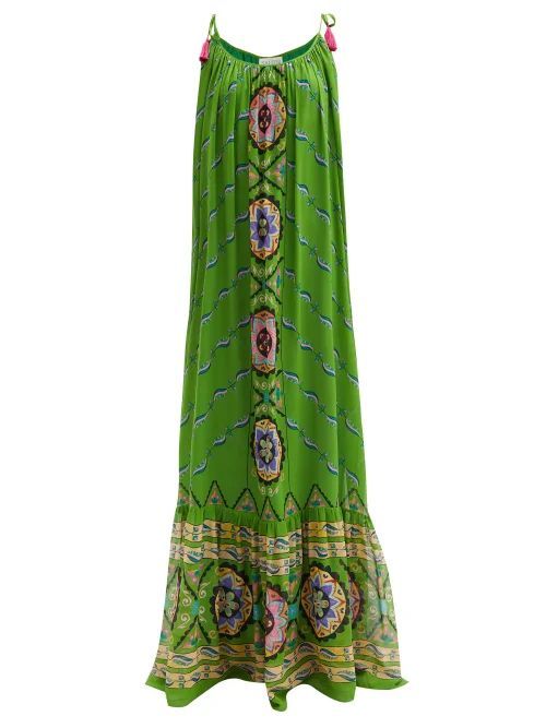 Edie Printed Silk Dress - Womens - Green