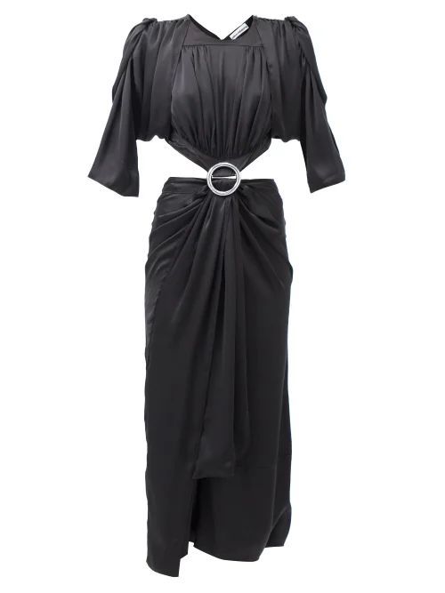 Cutout Draped Satin Midi Dress - Womens - Black