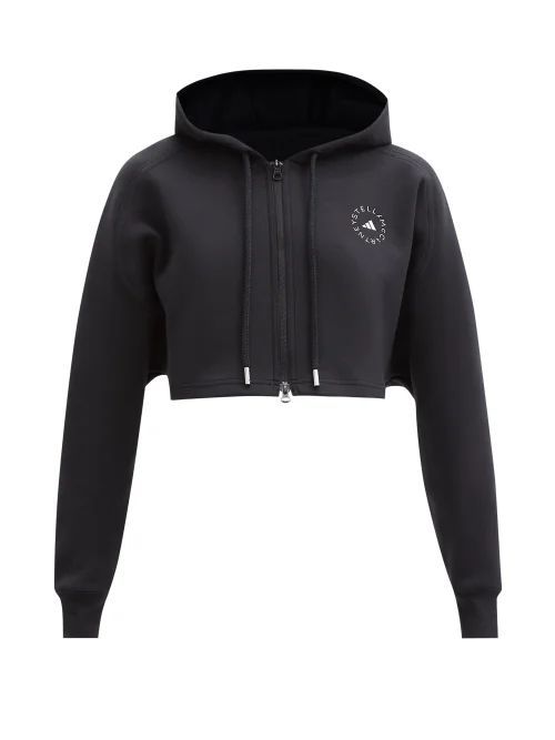 Cropped Organic Cotton-blend Hooded Sweatshirt - Womens - Black