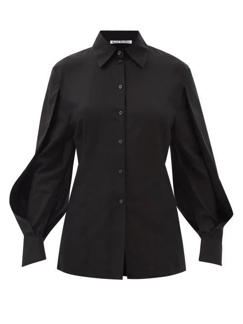 Sesame Pleated-sleeve Cotton-poplin Shirt - Womens - Black