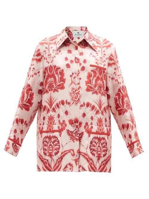 Floral-print Silk Jacket - Womens - Red White