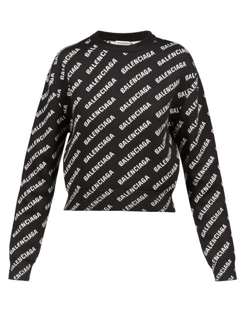 Logo-jacquard Cotton-blend Sweater - Womens - Black