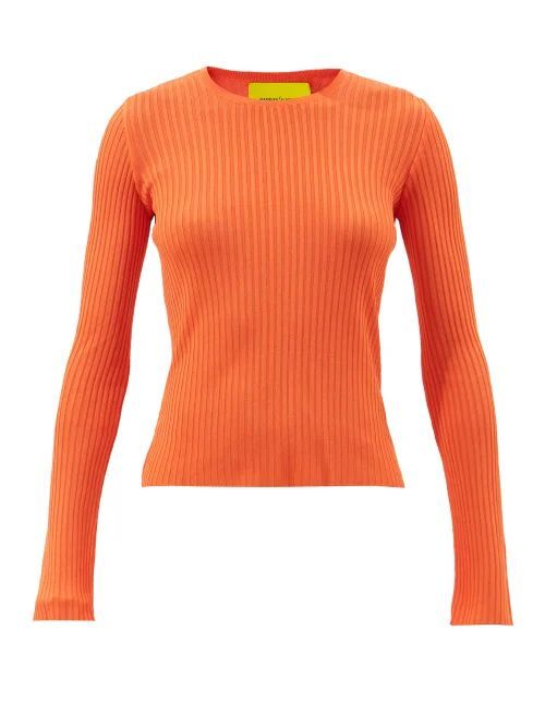 Round-neck Ribbed-knit Sweater - Womens - Orange