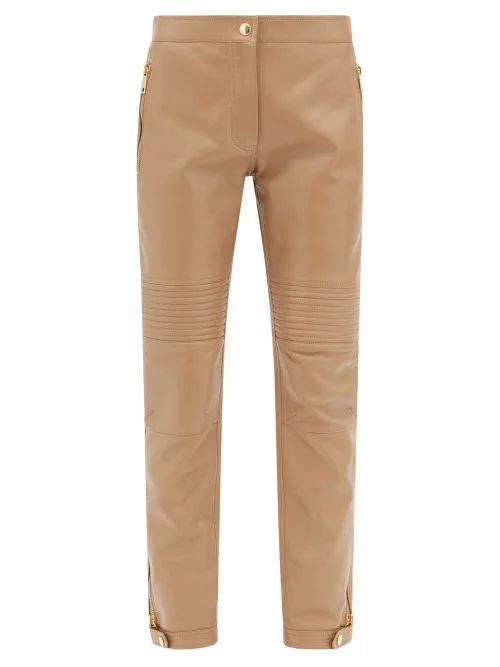 Christy Zip-cuff Leather Skinny Trousers - Womens - Camel