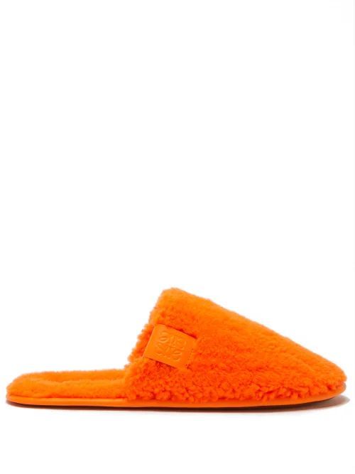 Anagram-tab Faux-shearling Slippers - Womens - Orange