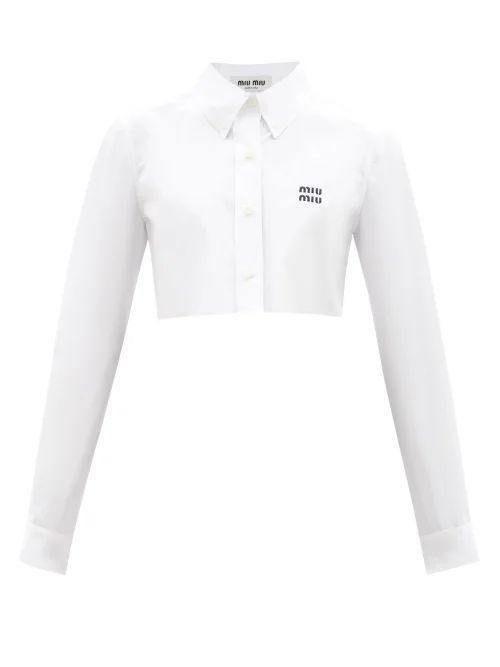 Logo-embroidered Cropped Cotton-poplin Shirt - Womens - White