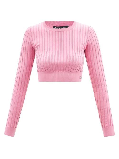 Ribbed-silk Cropped Top - Womens - Pink