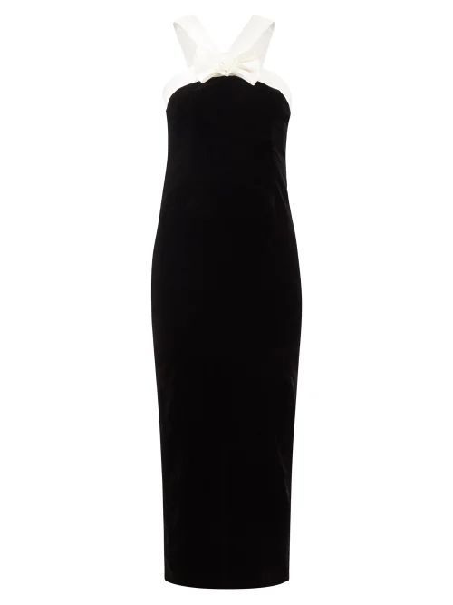 Bow-appliqué Velvet Dress - Womens - Black