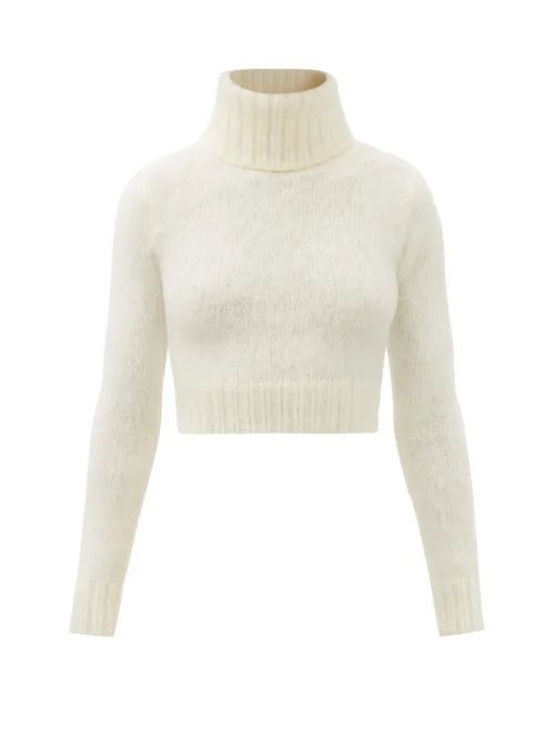 High-neck Mohair-blend Cropped Sweater - Womens - Cream