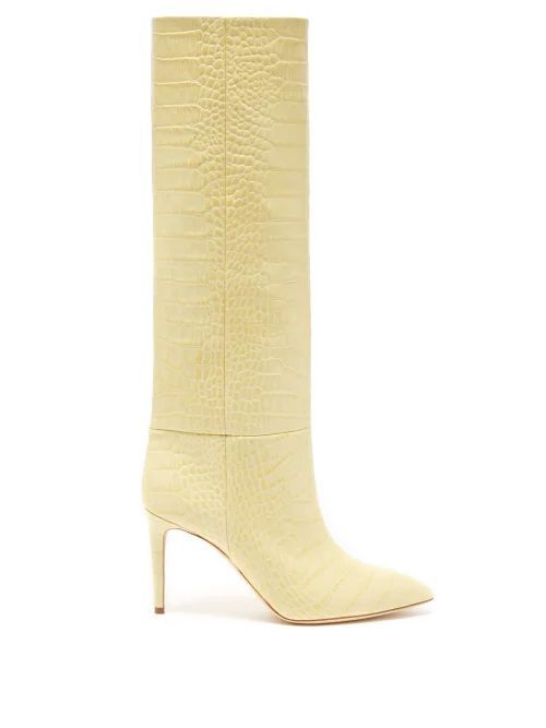 Crocodile-effect Leather Knee-high Boots - Womens - Cream