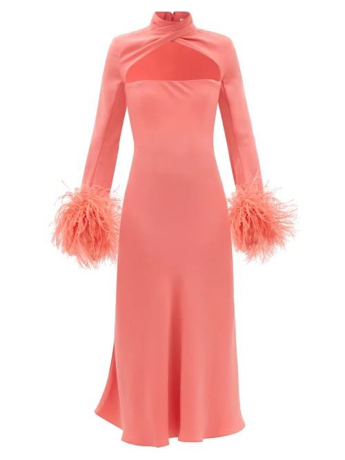 Odessa Cutout-bodice Feather-trim Crepe Dress - Womens - Pink