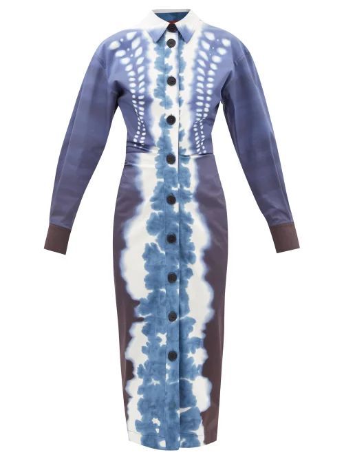 Ariadne Tie-dye Cotton-blend Poplin Shirt Dress - Womens - Blue Multi