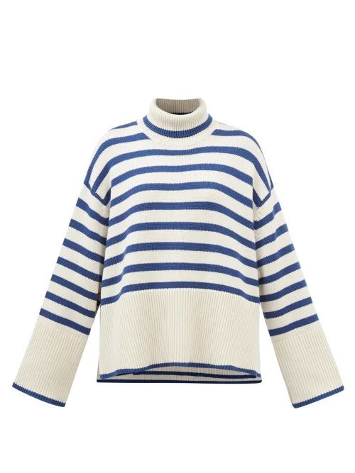 Striped Wool-blend Roll-neck Sweater - Womens - Blue Multi