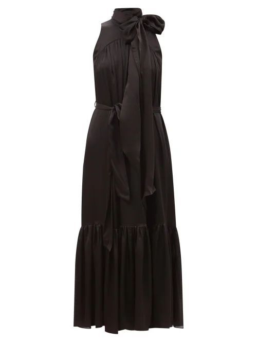 Dancer Tie-neck Silk Midi Dress - Womens - Black