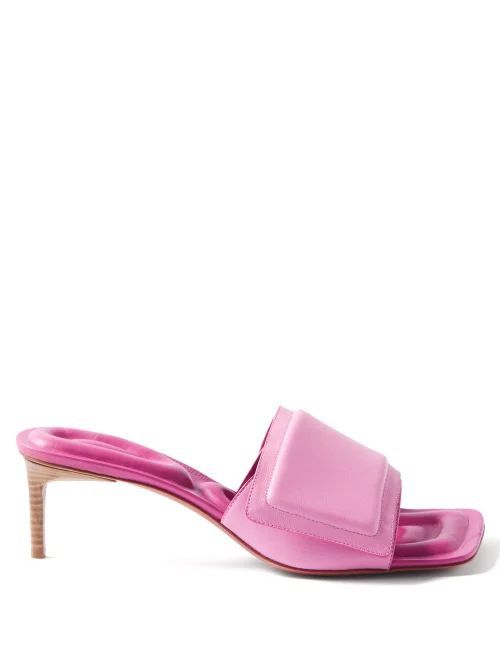 Piscine Square-toe Padded Leather Mules - Womens - Pink