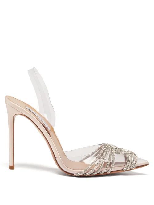 Gatsby 105 Crystal-embellished Pvc Slingback Pumps - Womens - Pink Gold