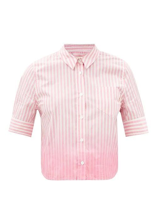 Ombré Striped Cotton Short-sleeved Shirt - Womens - Pink Stripe