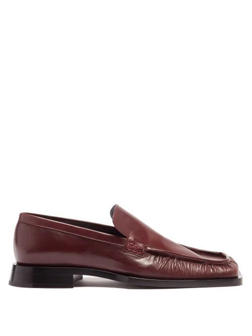 Ruched Leather Loafers - Womens - Burgundy