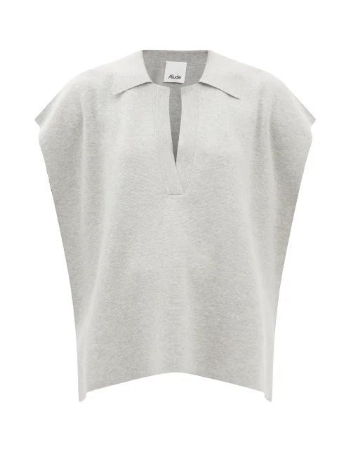 Open-collar Cotton-blend Top - Womens - Grey