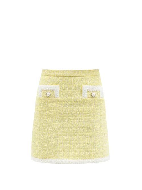 Braided-trim Wool-blend Tweed Mini Skirt - Womens - Yellow