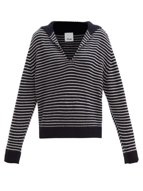 Sailor-collar Striped Wool-blend Sweater - Womens - Navy Stripe