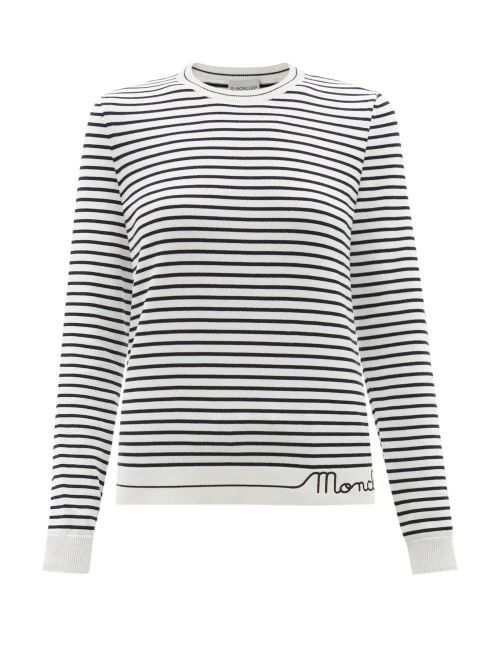 Logo-embroidered Striped Cotton Sweater - Womens - Ivory