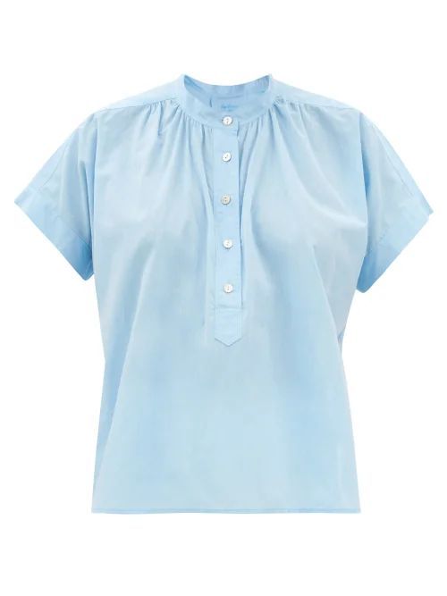 Montego Half-buttoned Organic-cotton Shirt - Womens - Light Blue