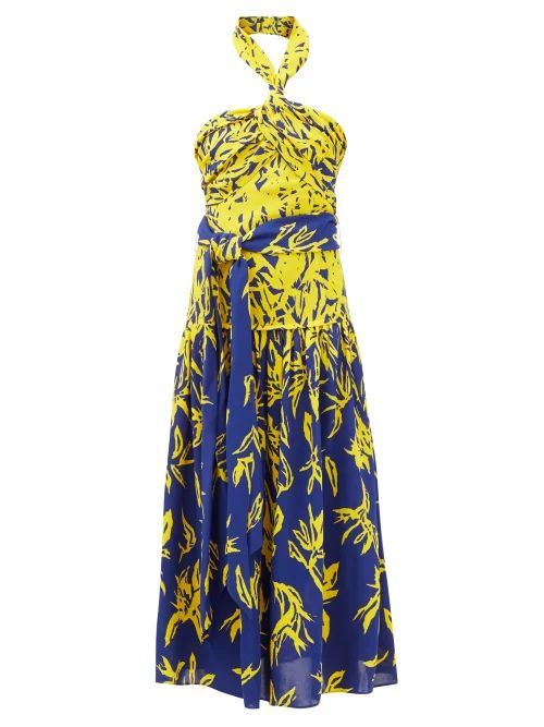 Floral-print Halterneck Dress - Womens - Yellow Multi