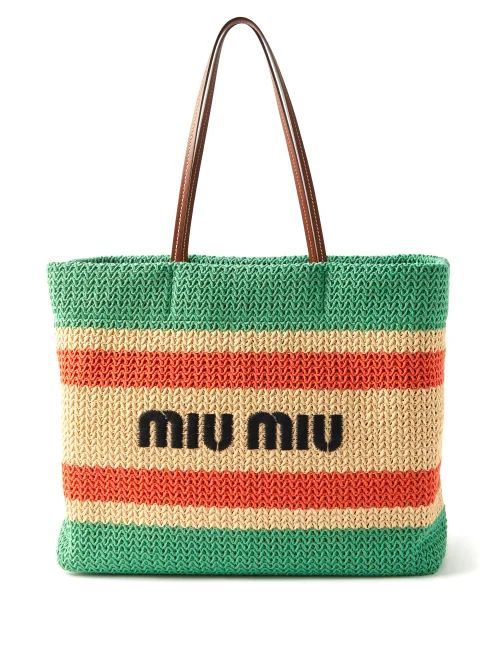 Logo-embroidered Straw Tote Bag - Womens - Green Stripe