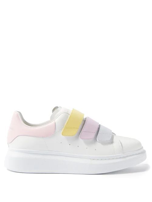 Oversized Raised-sole Velcro Leather Trainers - Womens - White Multi