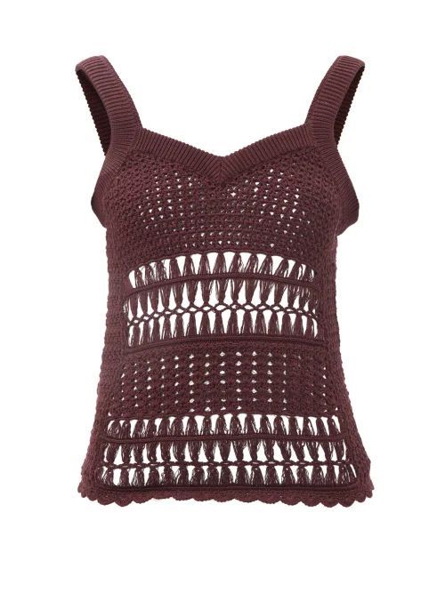 Djembe Crochet Cotton Vest - Womens - Burgundy