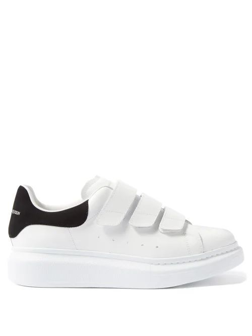 Oversized Raised-sole Velcro Leather Trainers - Womens - White Black