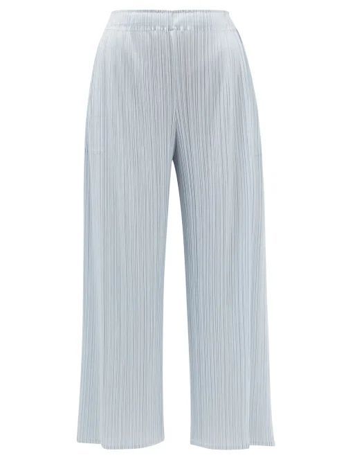 Technical-pleated Wide-leg Trousers - Womens - Light Grey