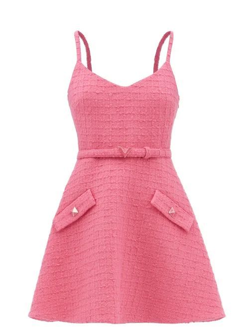 Flared Wool-blend Tweed Mini Dress - Womens - Pink