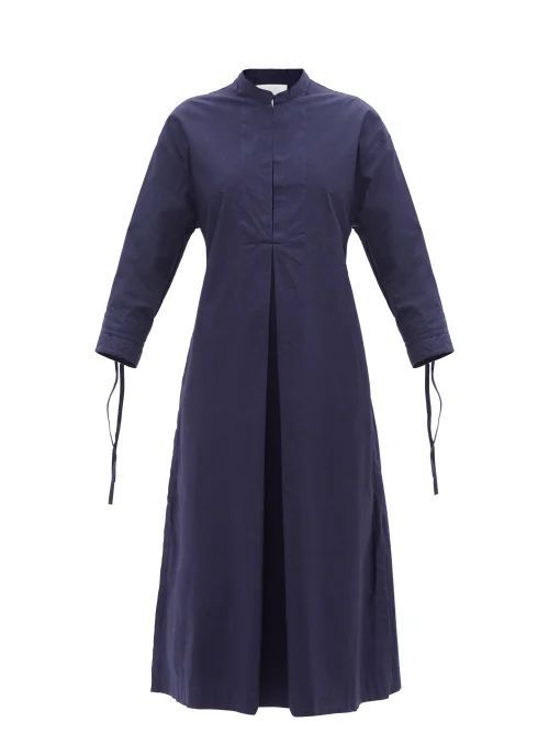 Belted Cotton-canvas Shirt Dress - Womens - Dark Blue