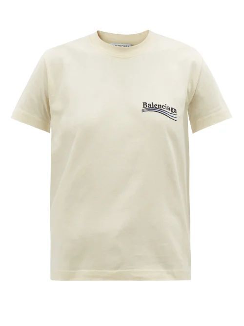 Logo-embroidered Cotton-jersey T-shirt - Womens - Cream Multi