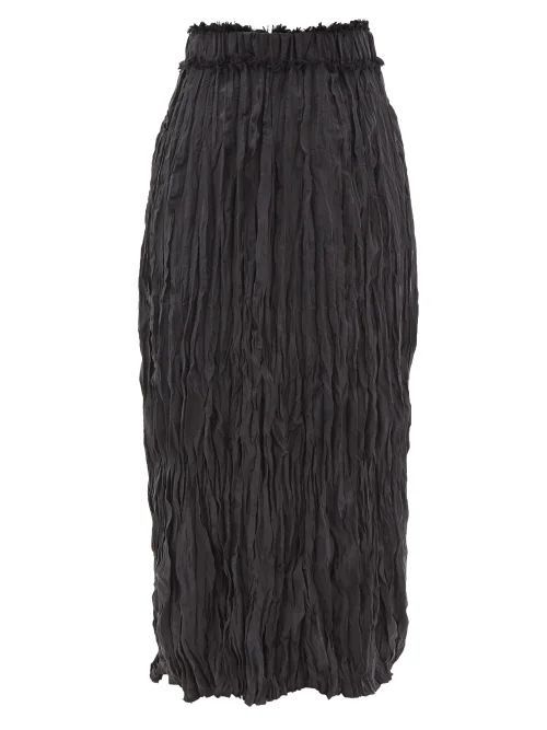 Crinkled-silk Midi Skirt - Womens - Black
