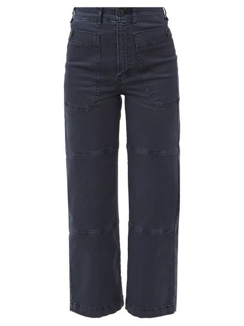 Cropped Cotton-blend Utility Trousers - Womens - Navy