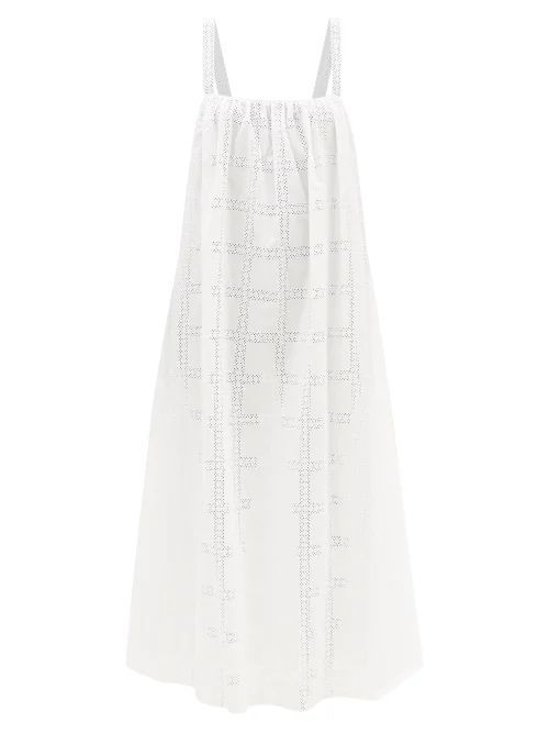 Broderie-anglaise Organic-cotton Trapeze Dress - Womens - White