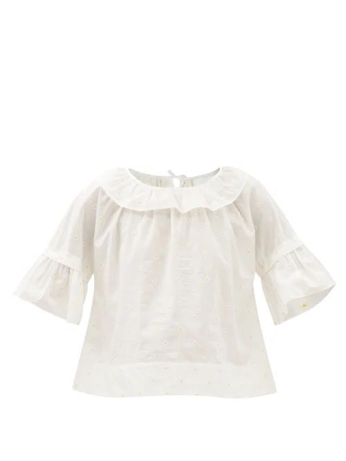Flora Daisy-embroidered Cotton-blend Voile Top - Womens - White