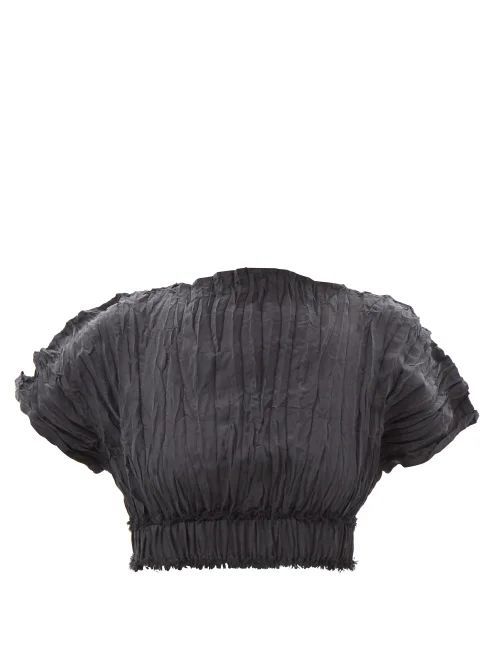 Crinkled-silk Cropped Top - Womens - Black
