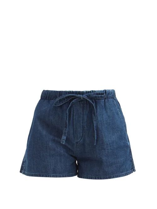 V-plaque Cotton-chambray Shorts - Womens - Denim