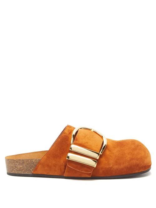 Downing Buckled Suede Backless Loafers - Womens - Brown
