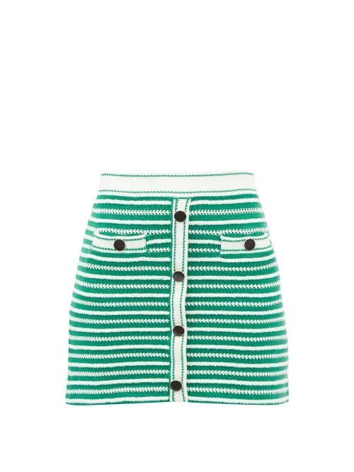 Patch-pocket Ribbed Cotton-blend Mini Skirt - Womens - Green Multi