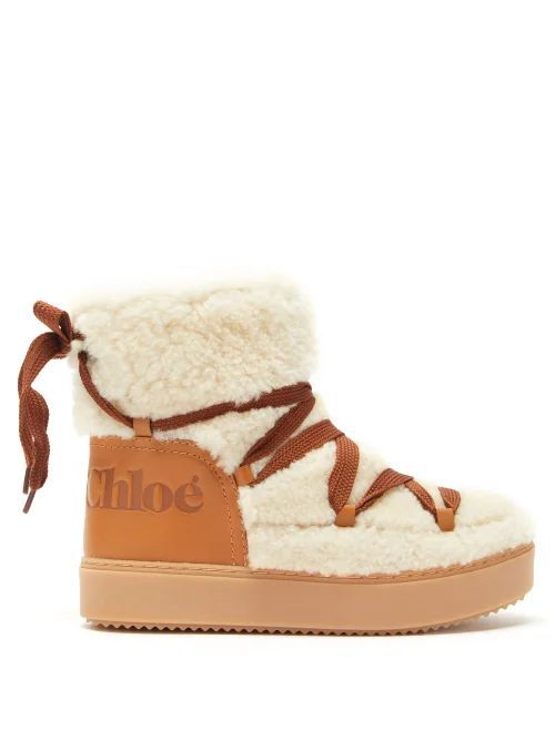 Charlee Shearling And Leather Boots - Womens - Beige Multi