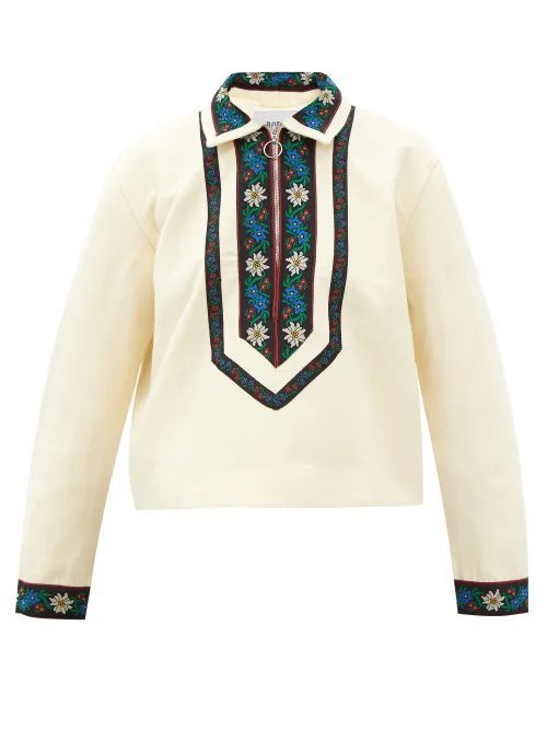 Alpine Embroidered Wool Half-zip Jacket - Womens - Ivory Multi